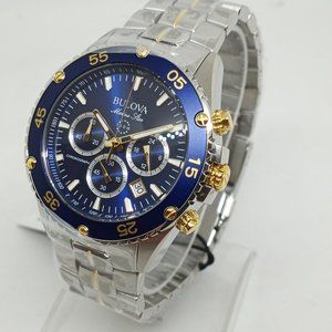 Bulova Marine Star 98B400 Men’s 41mm Blue Dial S/Steel Chrono Watch NWT